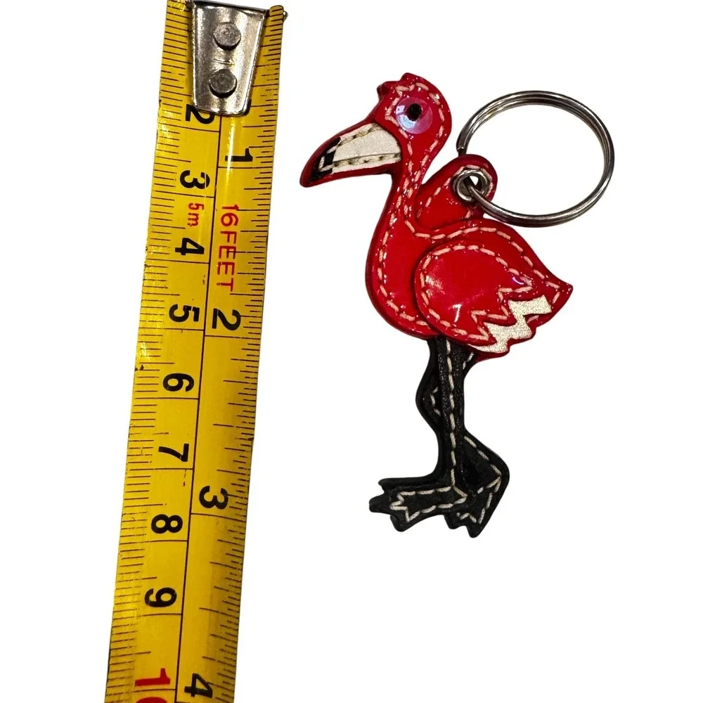 Coach Red Patent Leather Flamingo Bag Charm Keychain Silver Tone Hardware HTF - Picture 3 of 10
